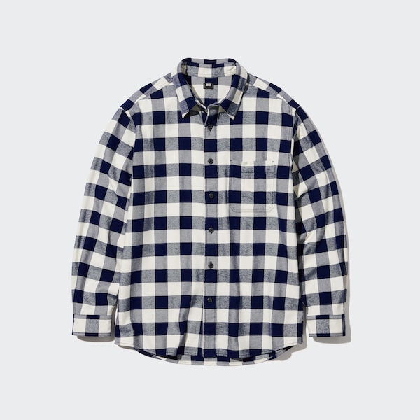 Blue Men Uniqlo Flannel Checked Long-Sleeve Shirts | 9801-VEWNU