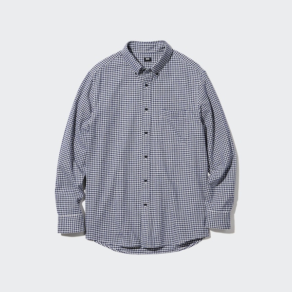 Blue Men Uniqlo Flannel Checked Long-Sleeve Shirts | 4281-ALVSF