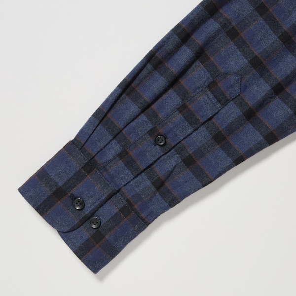 Blue Men Uniqlo Flannel Checked Long-Sleeve Shirts | 2968-AFRTL