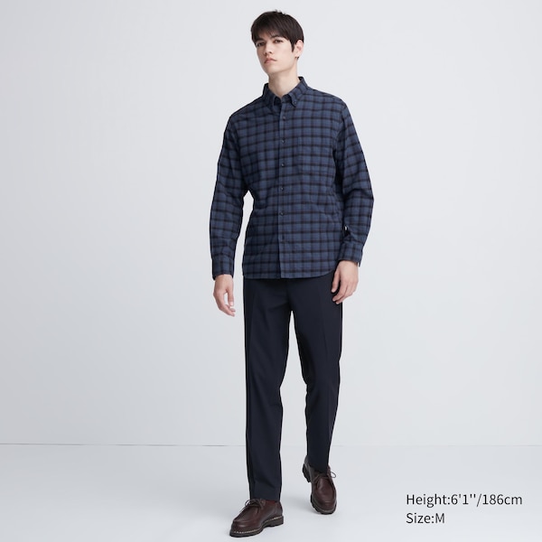 Blue Men Uniqlo Flannel Checked Long-Sleeve Shirts | 2968-AFRTL