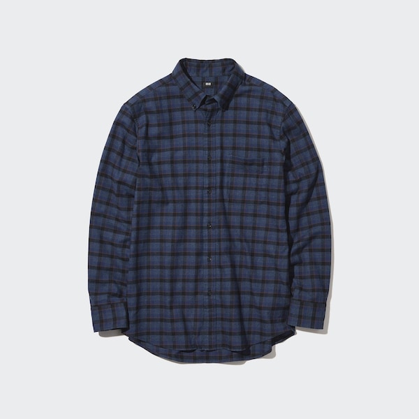 Blue Men Uniqlo Flannel Checked Long-Sleeve Shirts | 2968-AFRTL