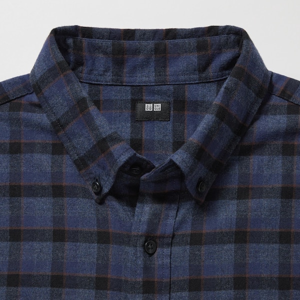 Blue Men Uniqlo Flannel Checked Long-Sleeve Shirts | 2968-AFRTL