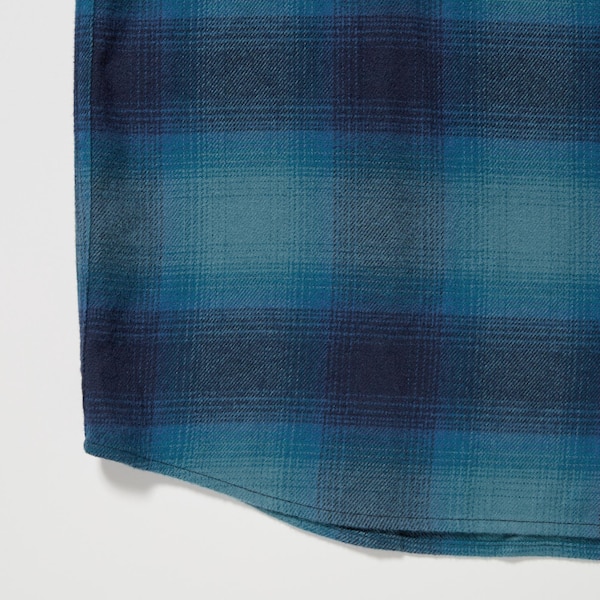 Blue Men Uniqlo Flannel Checked Long-Sleeve Shirts | 6823-WHEZF