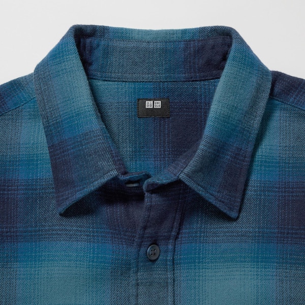 Blue Men Uniqlo Flannel Checked Long-Sleeve Shirts | 6823-WHEZF