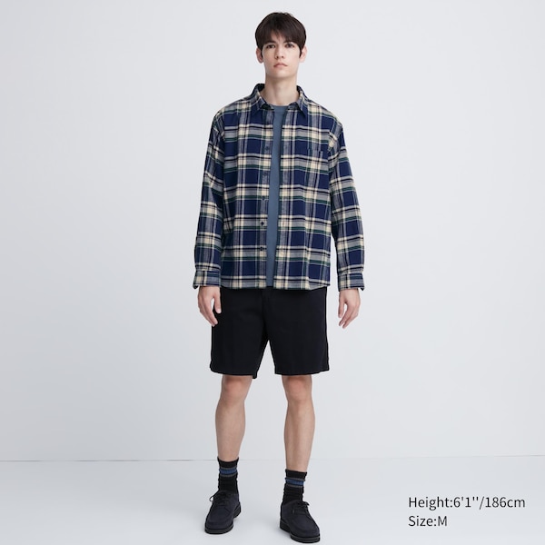 Blue Men Uniqlo Flannel Checked Long-Sleeve Shirts | 3865-GMRQP