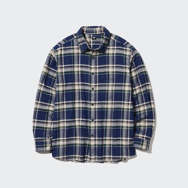 Blue Men Uniqlo Flannel Checked Long-Sleeve Shirts | 3865-GMRQP