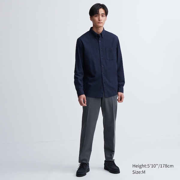 Blue Men Uniqlo Flannel Long-Sleeve Shirts | 3046-FNZXY