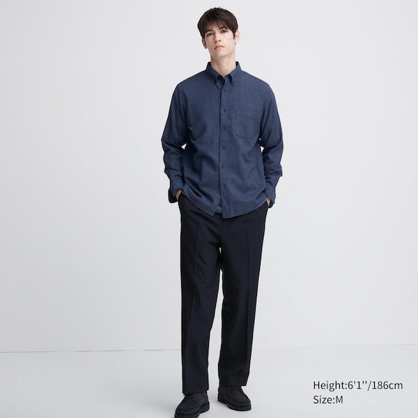 Blue Men Uniqlo Flannel Long-Sleeve Shirts | 3046-FNZXY