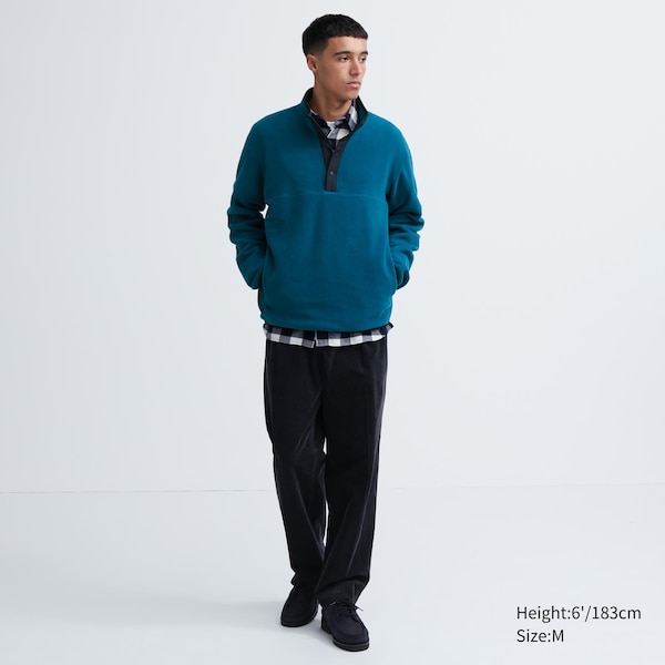 Blue Men Uniqlo Fleece Button Up Long-Sleeve Pullover | 4715-TVJLW