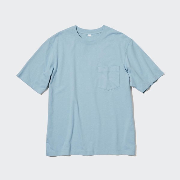 Blue Men Uniqlo Oversized Pocket Crew Neck Half-Sleeve T Shirts | 5814-GJFDM