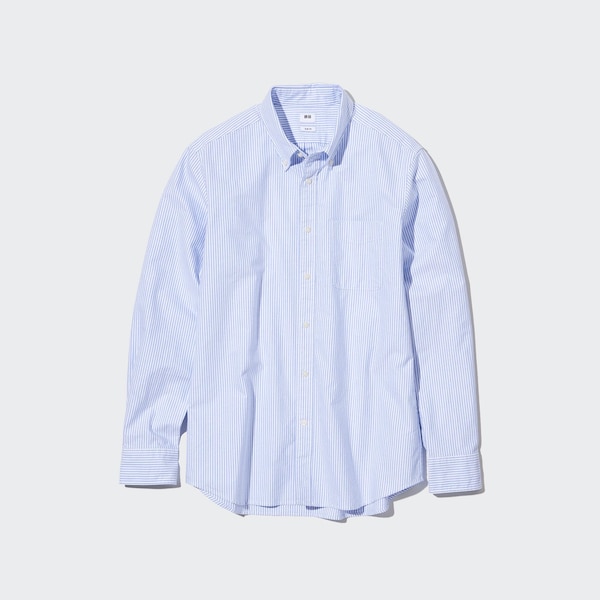 Blue Men Uniqlo Oxford Striped Slim-Fit Long-Sleeve Shirts | 8304-PSQFV