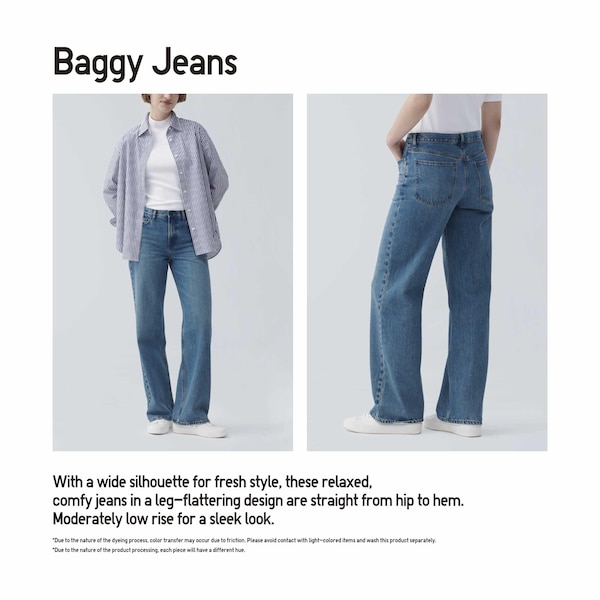 Blue Women Uniqlo Baggy Jeans | 0159-PSLFH