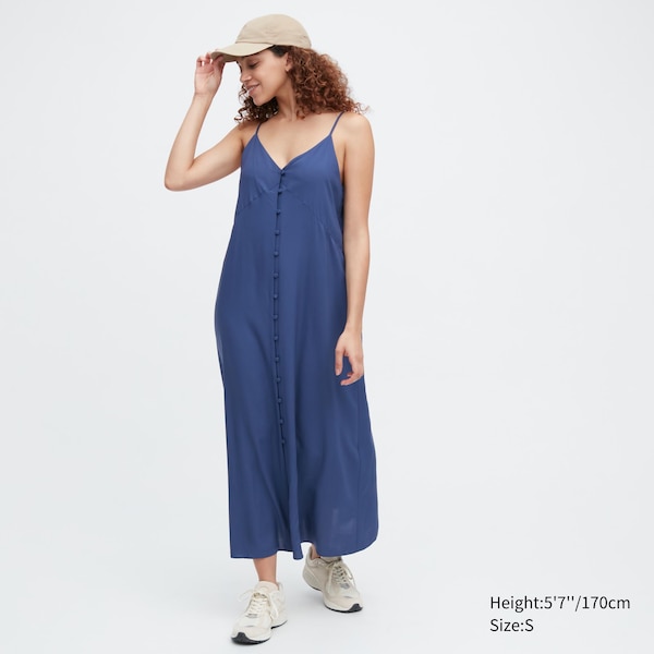 Blue Women Uniqlo Button Down Camisole Flare Dress | 1753-XAKBC