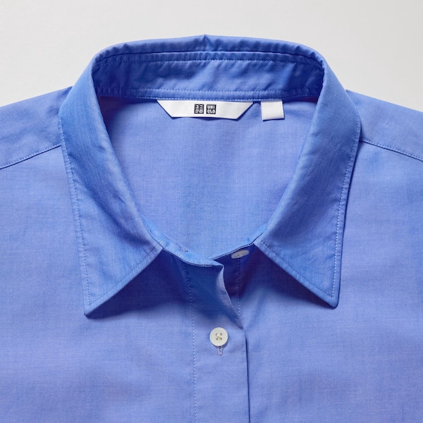 Blue Women Uniqlo Cotton Long-Sleeve Shirts | 2179-TZNBI