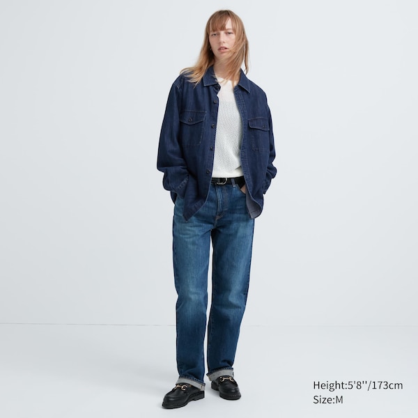 Blue Women Uniqlo Denim Utility Long-Sleeve Overshirt Shirts | 1054-EDCJB