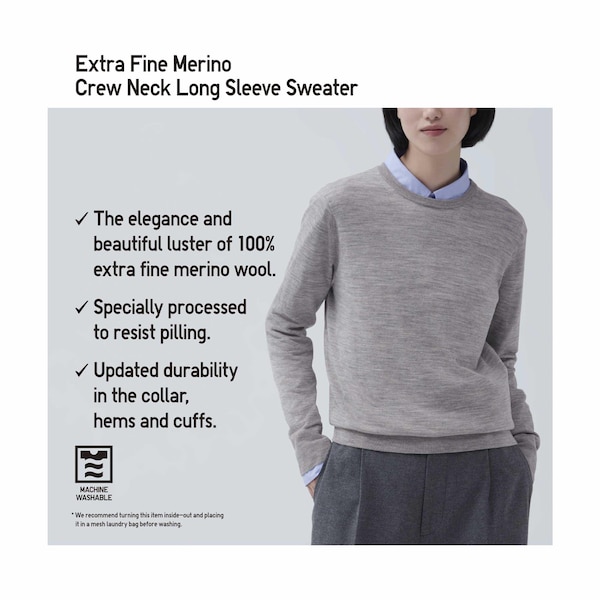 Blue Women Uniqlo Extra Fine Merino Crew Neck Long-Sleeve Sweaters | 5231-RQLDM