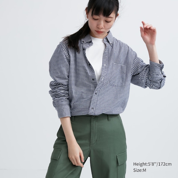 Blue Women Uniqlo Flannel Checked Long-Sleeve Shirts | 5927-WETOX