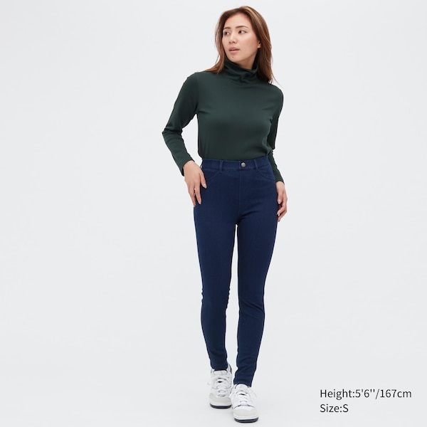 Blue Women Uniqlo HEATTECH Ultra Stretch High-Rise Denim Leggings Pants | 1574-DSKMJ