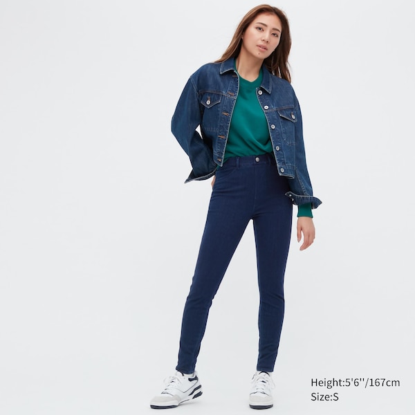 Blue Women Uniqlo HEATTECH Ultra Stretch High-Rise Denim Leggings Pants | 1574-DSKMJ