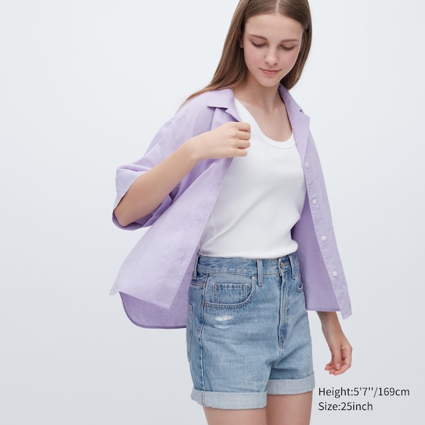 Blue Women Uniqlo High-Rise Denim Shorts | 9508-UISHL