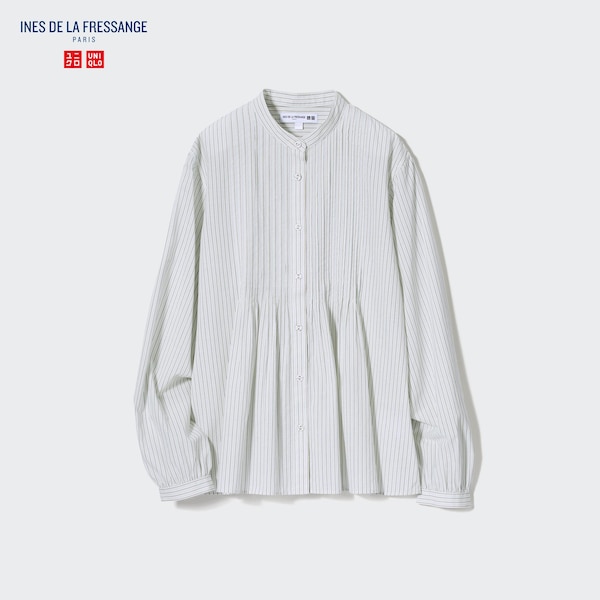 Blue Women Uniqlo Pintuck Striped Long-Sleeve Shirts | 7123-DRLMZ