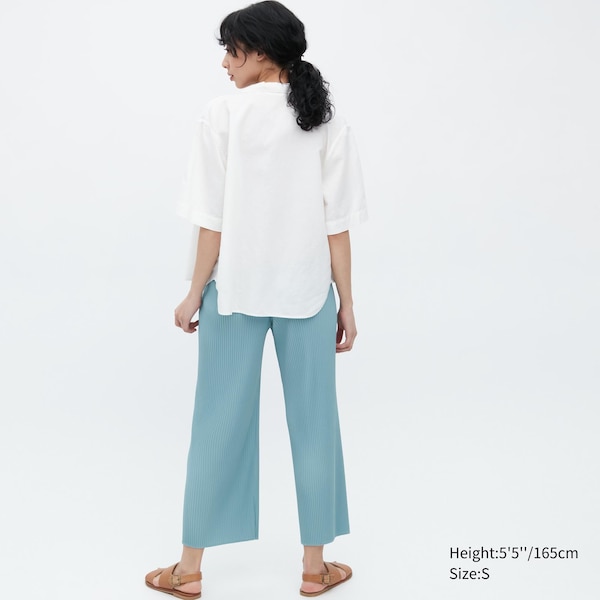 Blue Women Uniqlo Pleated Straight Pants | 6241-EKAOP