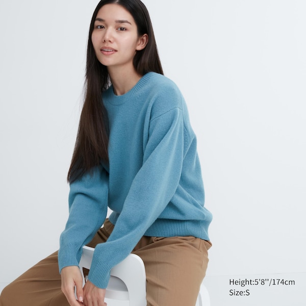 Blue Women Uniqlo Premium Lambswool Crew Neck Long-Sleeve Sweaters | 5206-VFQYE