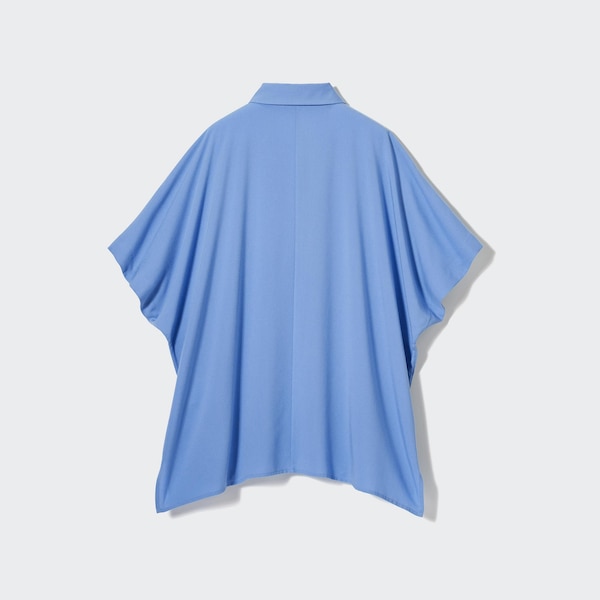 Blue Women Uniqlo Rayon Short-Sleeve Shirts | 0179-XAQCV