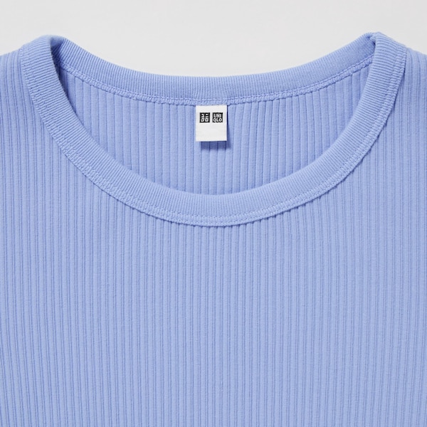 Blue Women Uniqlo Ribbed Crew Neck Short-Sleeve Cropped T Shirts | 2465-STKMU