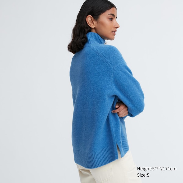 Blue Women Uniqlo Souffle Yarn High Neck Long-Sleeve Sweaters | 0784-JTSRM