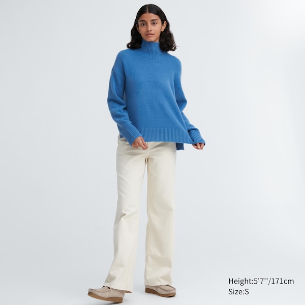 Blue Women Uniqlo Souffle Yarn High Neck Long-Sleeve Sweaters | 0784-JTSRM