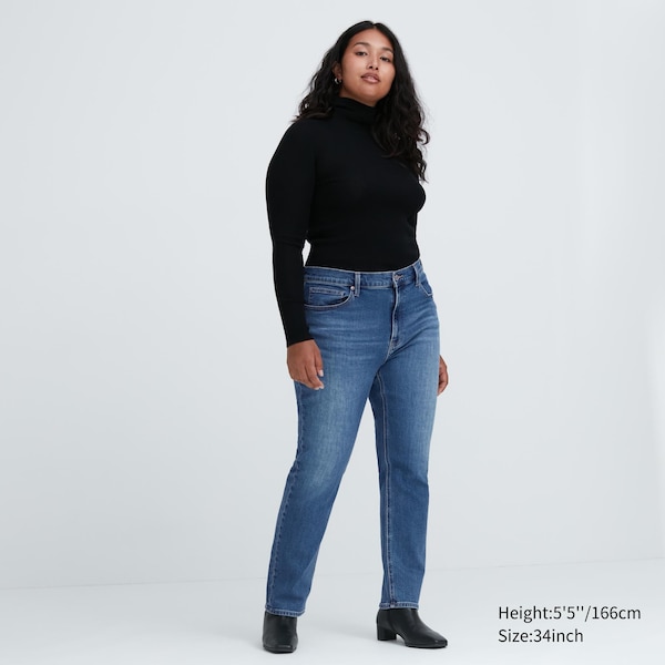 Blue Women Uniqlo Stretch Slim Straight Jeans | 1268-YOPWN