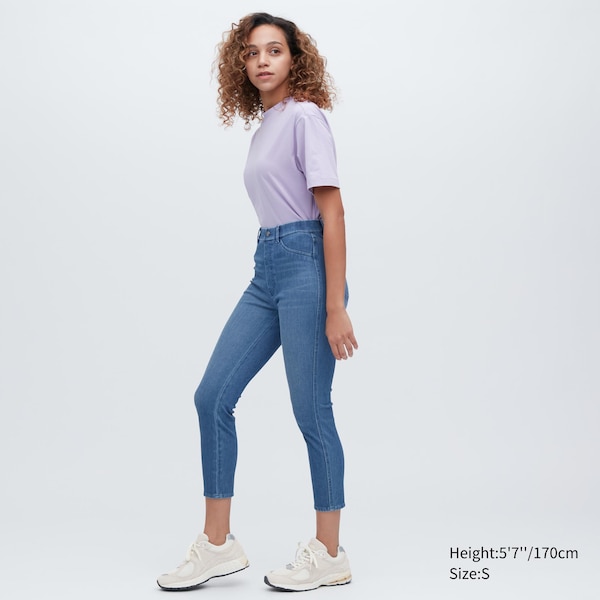 Blue Women Uniqlo Ultra Stretch Denim Cropped Leggings Pants | 3527-VCRYO