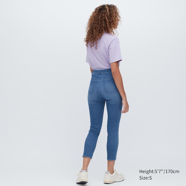 Blue Women Uniqlo Ultra Stretch Denim Cropped Leggings Pants | 3527-VCRYO