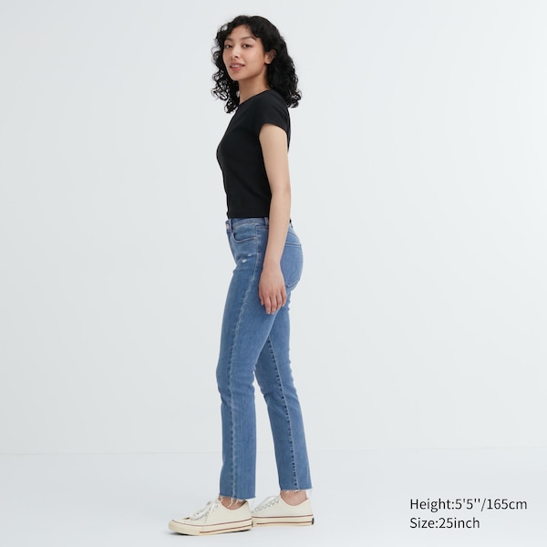 Blue Women Uniqlo Ultra Stretch Distressed Jeans | 3671-HNIME