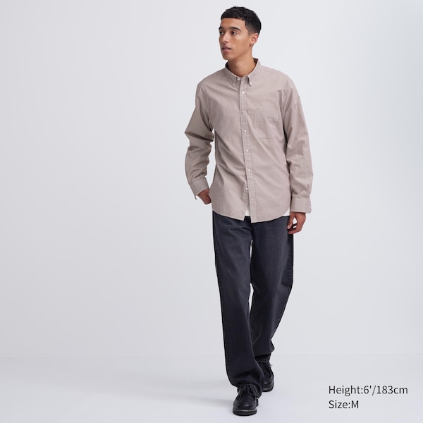 Brown Men Uniqlo Extra Fine Cotton Broadcloth Checked Long-Sleeve Shirts | 2657-HVGMT