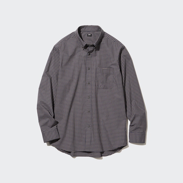 Brown Men Uniqlo Extra Fine Cotton Broadcloth Checked Long-Sleeve Shirts | 9807-VLFPW