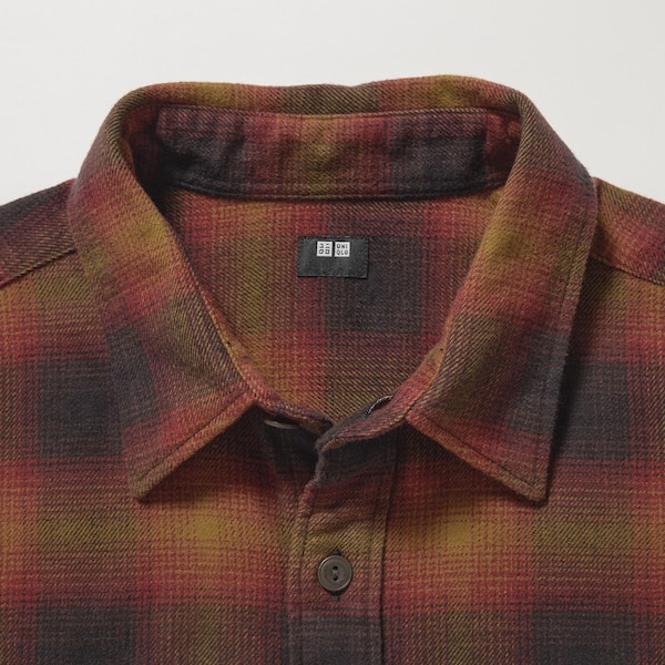 Brown Men Uniqlo Flannel Checked Long-Sleeve Shirts | 3496-BVISY