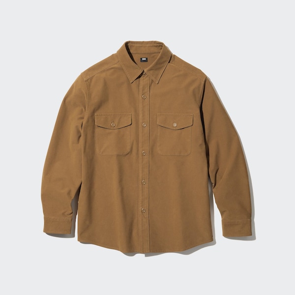 Brown Men Uniqlo Jersey Utility Long-Sleeve Overshirt | 2768-YIFNG