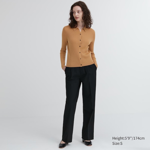 Brown Women Uniqlo Extra Fine Merino Ribbed Polo Cardigan | 3507-MUVPN