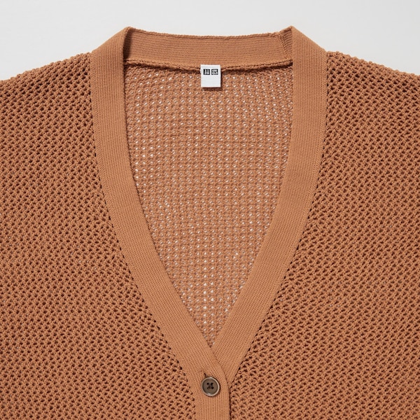 Brown Women Uniqlo Mesh Long-Sleeve Short Cardigan | 0618-EFXWL