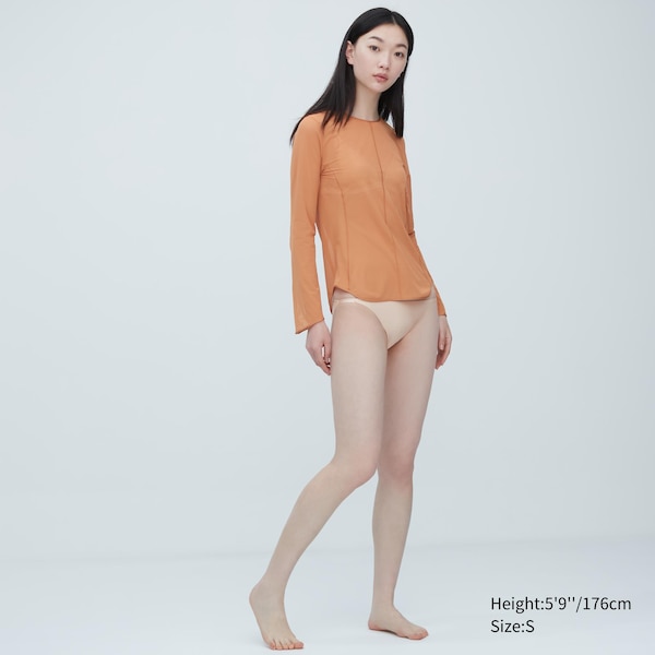 Brown Women Uniqlo Sheer Crew Neck Long-Sleeve T Shirts | 1375-GZDBO