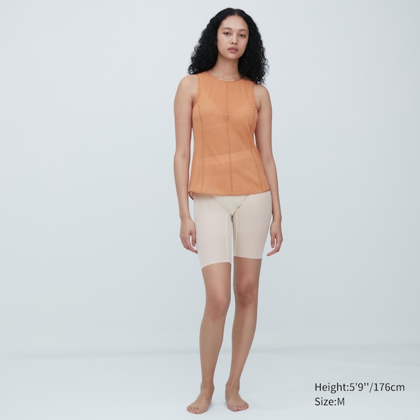 Brown Women Uniqlo Sheer Sleeveless Tops | 5980-LYPKA