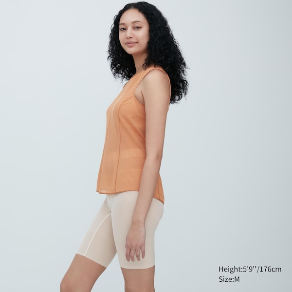 Brown Women Uniqlo Sheer Sleeveless Tops | 5980-LYPKA