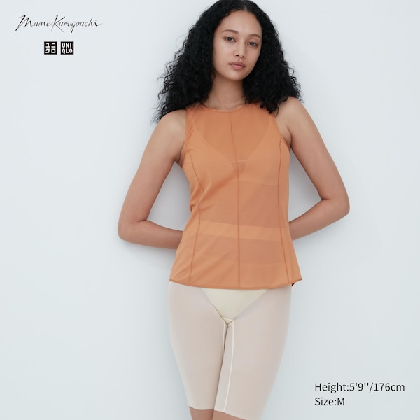 Brown Women Uniqlo Sheer Sleeveless Tops | 5980-LYPKA