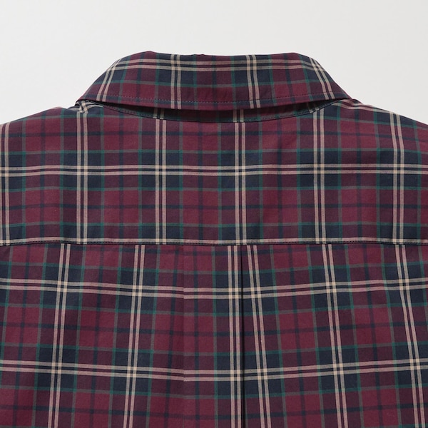 Burgundy Men Uniqlo Extra Fine Cotton Broadcloth Checked Long-Sleeve Shirts | 9014-UAIET