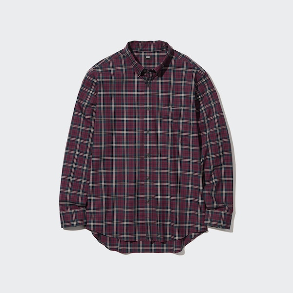 Burgundy Men Uniqlo Extra Fine Cotton Broadcloth Checked Long-Sleeve Shirts | 9014-UAIET