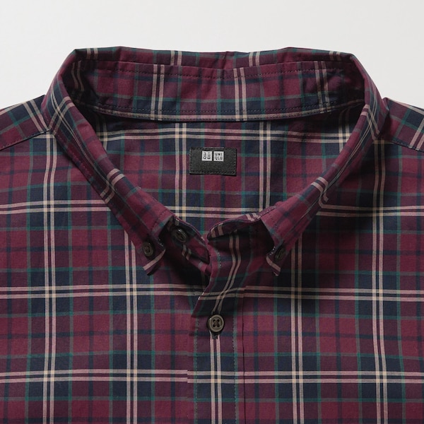 Burgundy Men Uniqlo Extra Fine Cotton Broadcloth Checked Long-Sleeve Shirts | 9014-UAIET