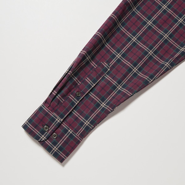 Burgundy Men Uniqlo Extra Fine Cotton Broadcloth Checked Long-Sleeve Shirts | 9014-UAIET