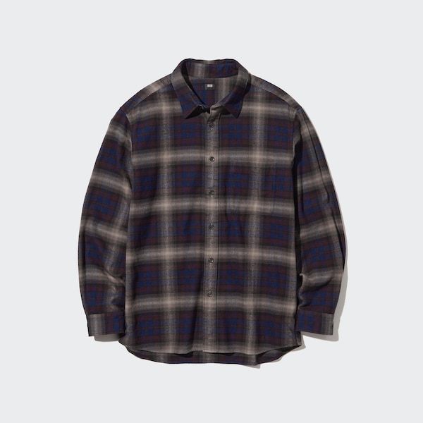 Burgundy Men Uniqlo Flannel Checked Long-Sleeve Shirts | 1235-UYDTX